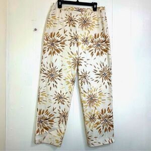 TALBOTS Vintage Pants Size 12 Tan Floral Stretch Cotton Hight Waist Ankle Pants